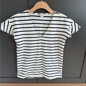 J. Crew White & Navy Striped V-Neck Flutter sleeve Cotton Top  • XS